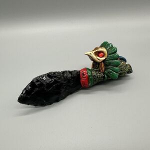 Aztec Style Ceremonial Sacrificial Tecpatl Obsidian Blade Knife Dagger 6.5”
